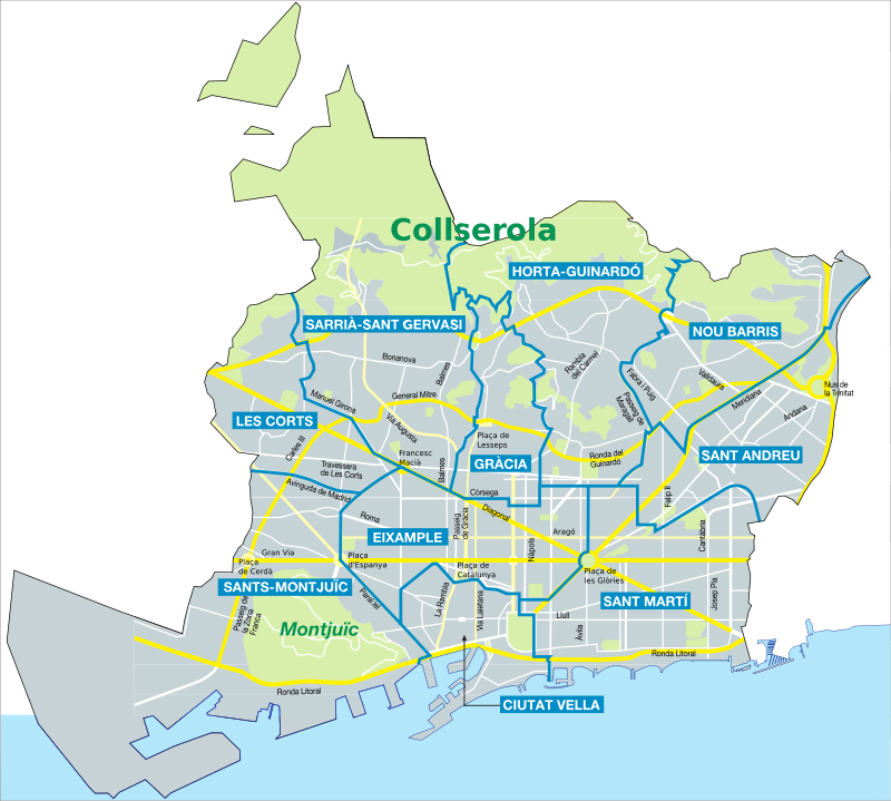 Районы Барселоны на карте