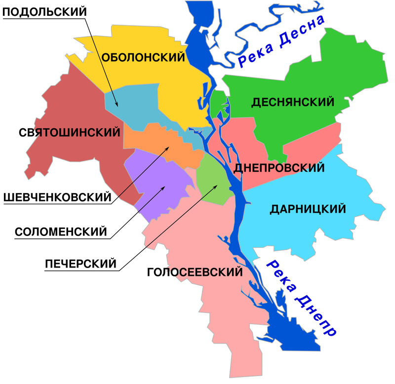 районы Киева на карте