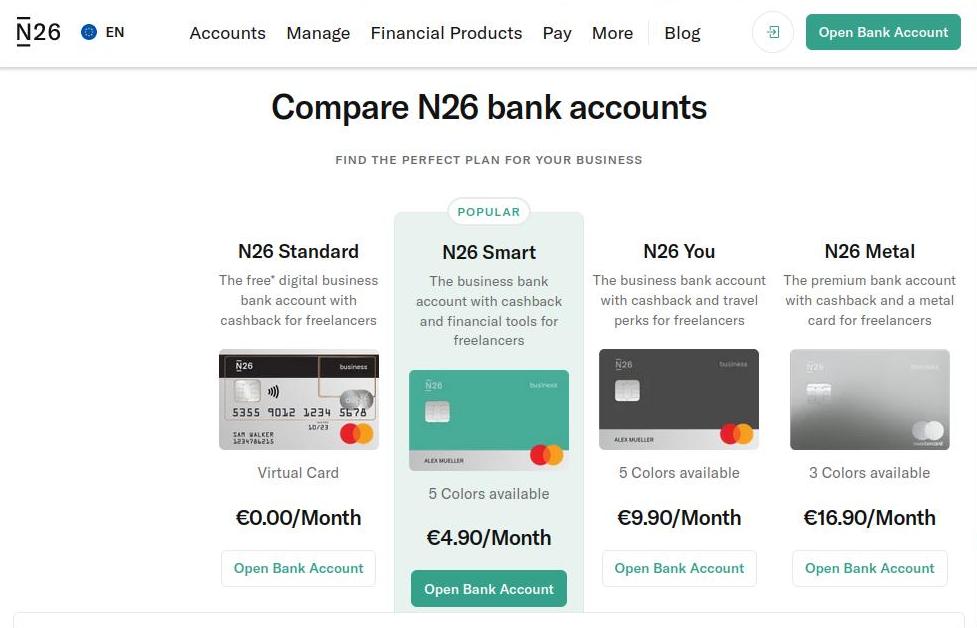 Скриншот страницы с аккаунтами банка N26